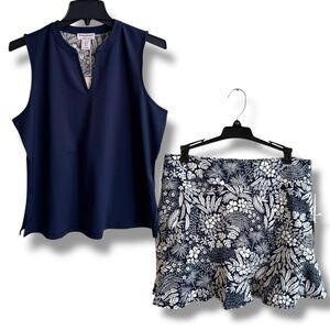 Tommy Bahama Navy Sleeveless Top and Floral Skorts Set